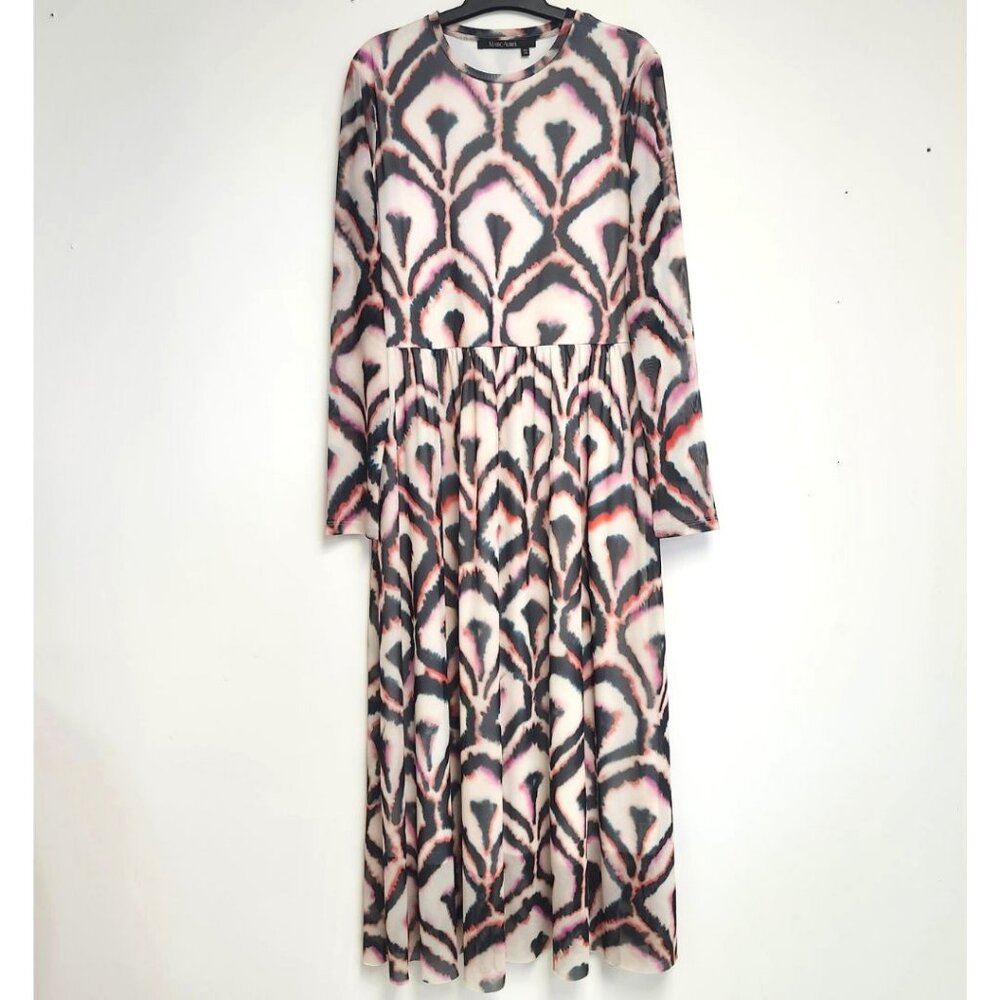 Marc Aurel Women's Multicoloured Patterned Maxi Dress W/Sheer Sleeves Size 36